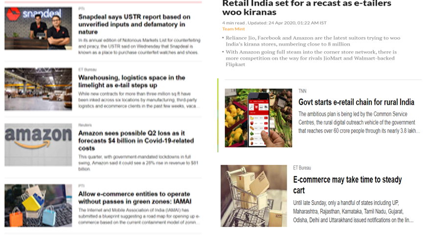 Snapshot of articles talking about retail during coronavirus